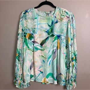 Anthropologie Blank London blouse medium pastel blouson poet sleeve colorful